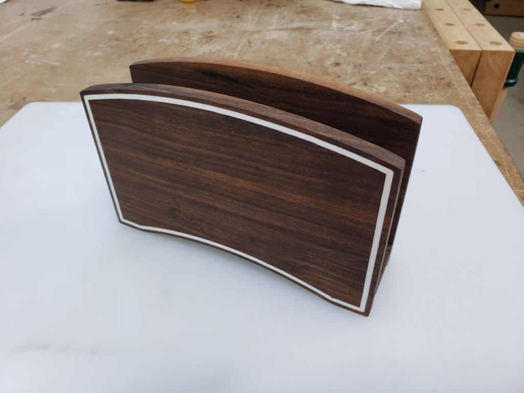 Walnut Napkin Holder with White Epoxy Inlay